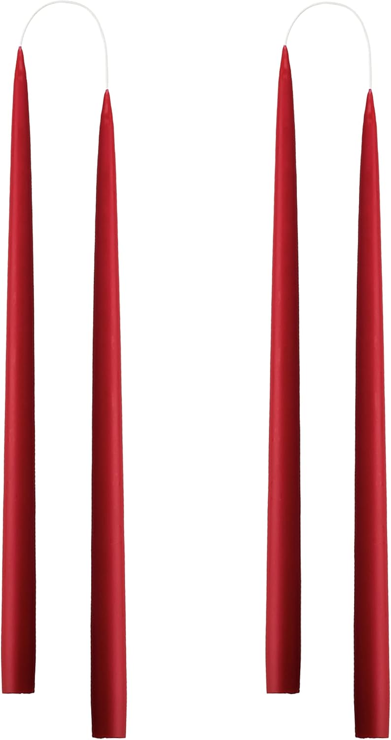 Kunstindustrien ® Taper Candles – Set of 4, 13.8" – Made in Denmark, Long Burning Candles 15h, Unscented & Smokeless Candlesticks – Elegant Tall Candles for Weddings, Dinners & Home Decor (Dark Red) - Image 1